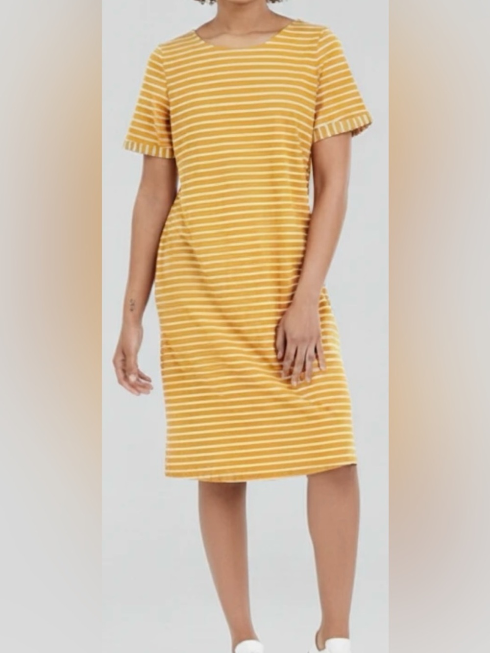 DAVI & DANI Mustard and White Striped Midi Dress with pockets